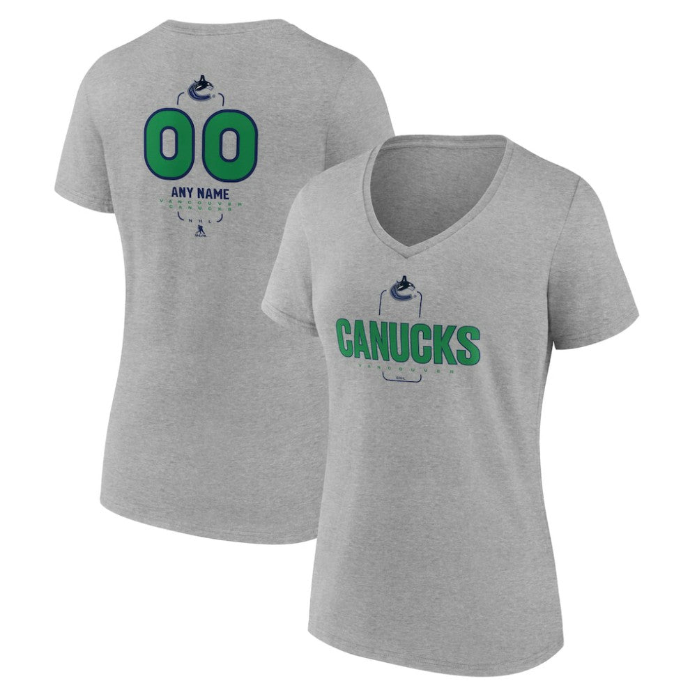 NHL Gray Vancouver Canucks Women's Personalized Name & Number Midfielder V-Neck T-Shirt