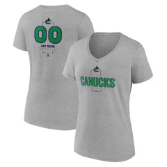 NHL Gray Vancouver Canucks Women's Personalized Name & Number Midfielder V-Neck T-Shirt