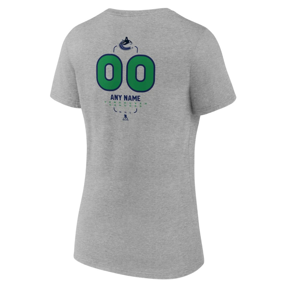 NHL Gray Vancouver Canucks Women's Personalized Name & Number Midfielder V-Neck T-Shirt