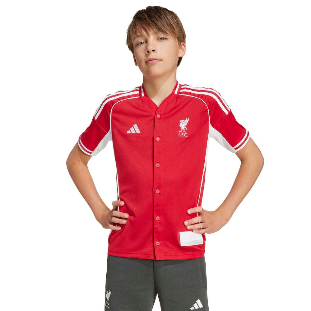 Liverpool Youth Full-Button Baseball Jersey - Adidas Red