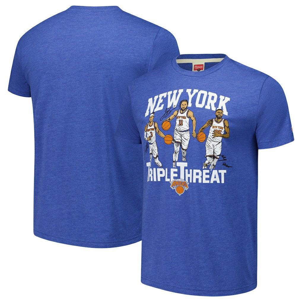 NBA Josh Hart/Mikal Bridges/Jalen Brunson New York Knicks Homage Unisex Triple Threat Tri-Blend T-Shirt