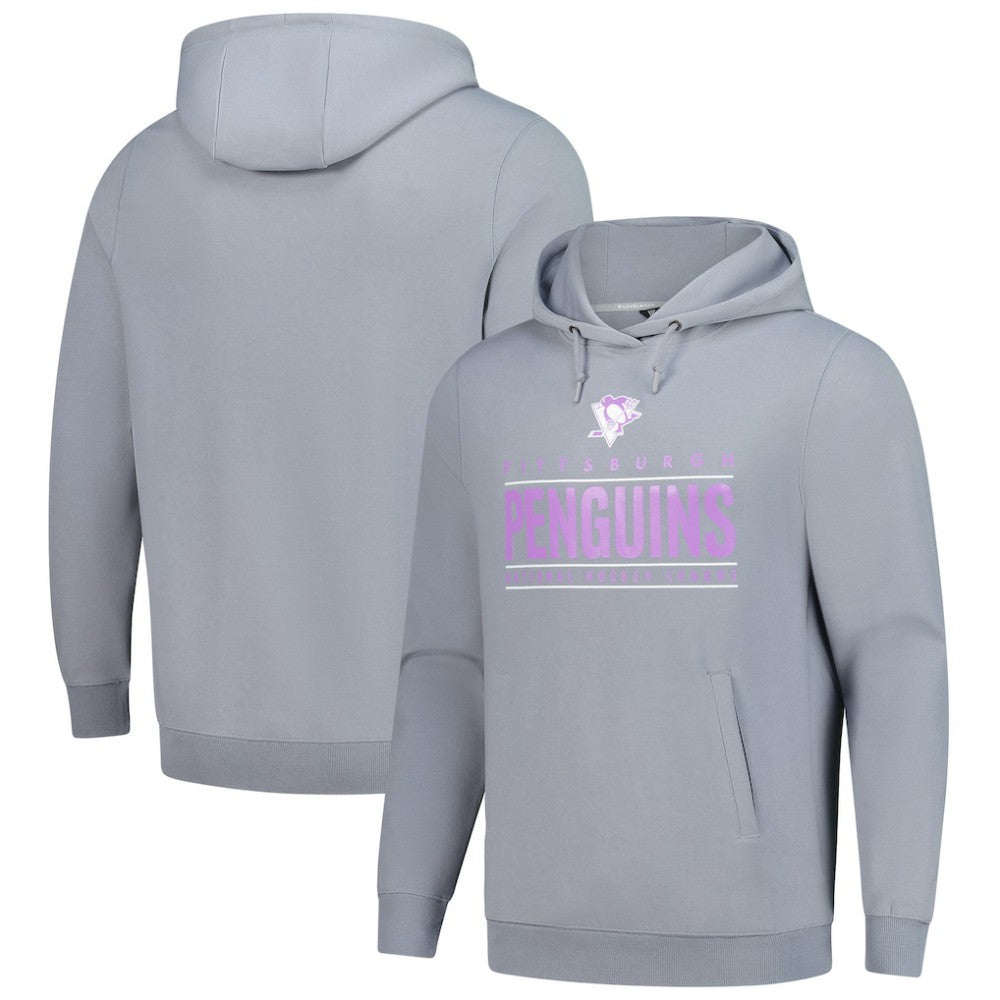 NHL Gray Pittsburgh Penguins Levelwear Hockey Fights Cancer Pulsar Off Season Tri-Blend Pullover Hoodie