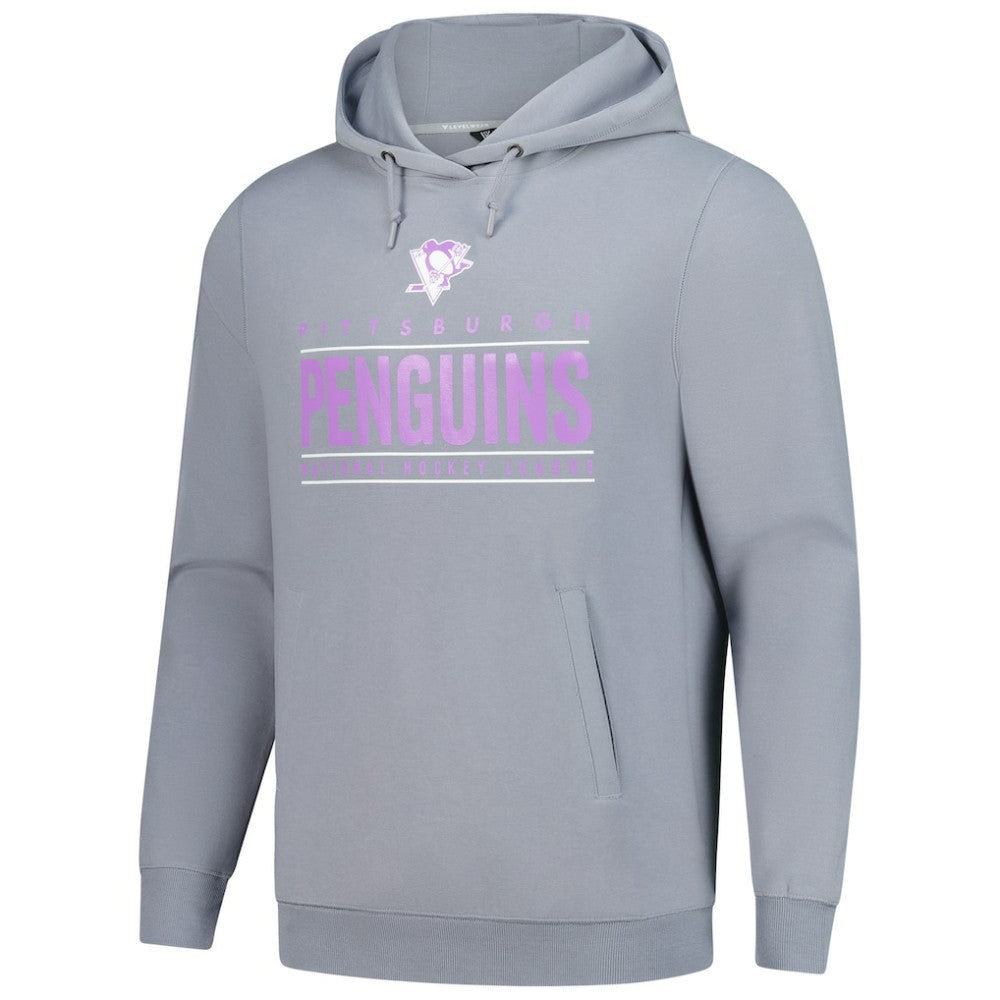 NHL Gray Pittsburgh Penguins Levelwear Hockey Fights Cancer Pulsar Off Season Tri-Blend Pullover Hoodie
