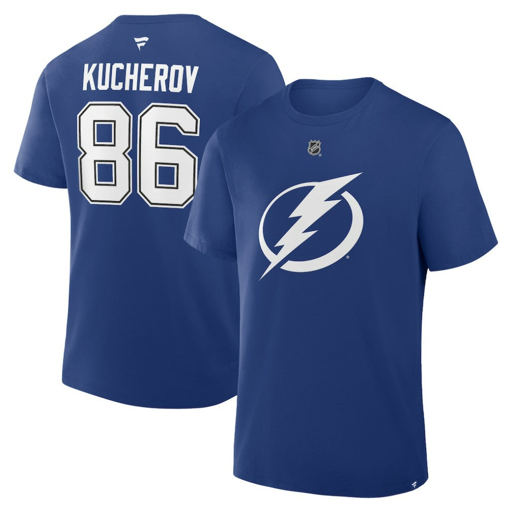 NHL Blue Nikita Kucherov Tampa Bay Lightning Fanatics Authentic Stack Name & Number T-Shirt