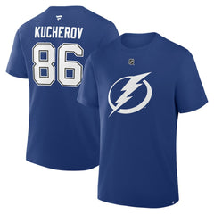 NHL Blue Nikita Kucherov Tampa Bay Lightning Fanatics Authentic Stack Name & Number T-Shirt