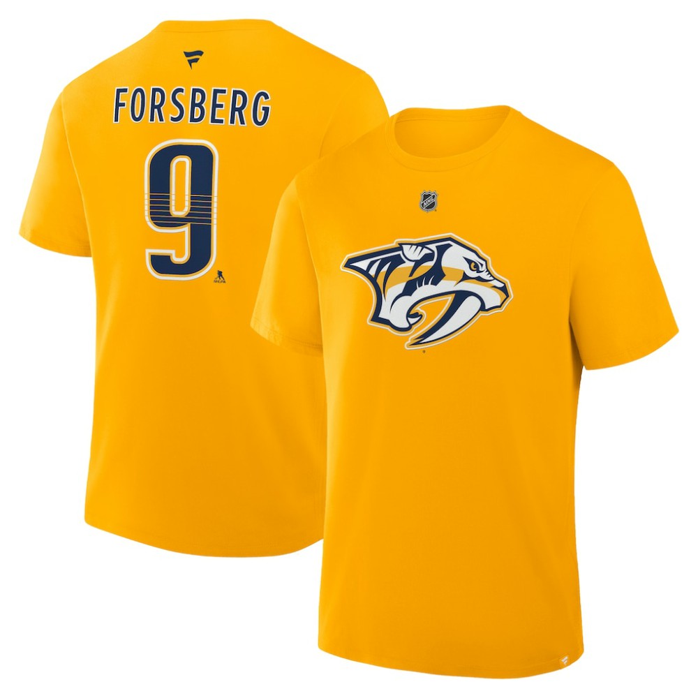 NHL Gold Filip Forsberg Nashville Predators Fanatics Authentic Stack Name & Number T-Shirt