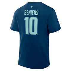 NHL Navy Matty Beniers Seattle Kraken Fanatics Authentic Stack Name & Number T-Shirt