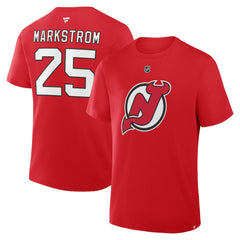 NHL Red Jacob Markstrom New Jersey Devils Fanatics Authentic Stack Name & Number T-Shirt