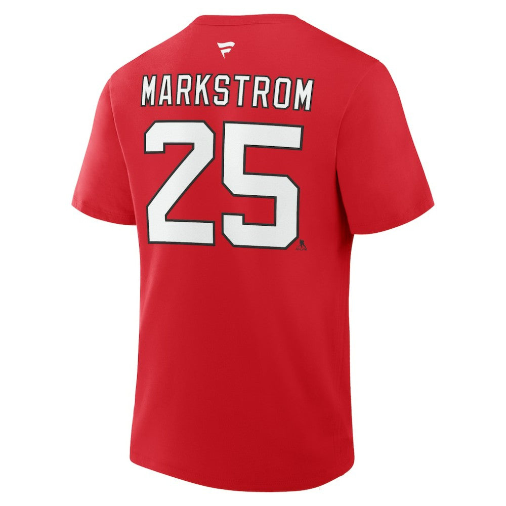 NHL Red Jacob Markstrom New Jersey Devils Fanatics Authentic Stack Name & Number T-Shirt