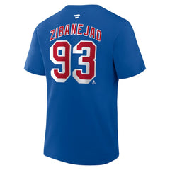 NHL Blue Mika Zibanejad New York Rangers Fanatics Authentic Stack Name & Number T-Shirt