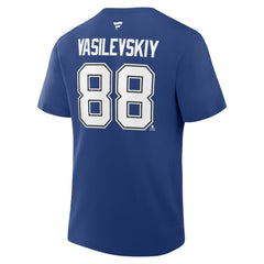 NHL Blue Andrei Vasilevskiy Tampa Bay Lightning Fanatics Authentic Stack Name & Number T-Shirt