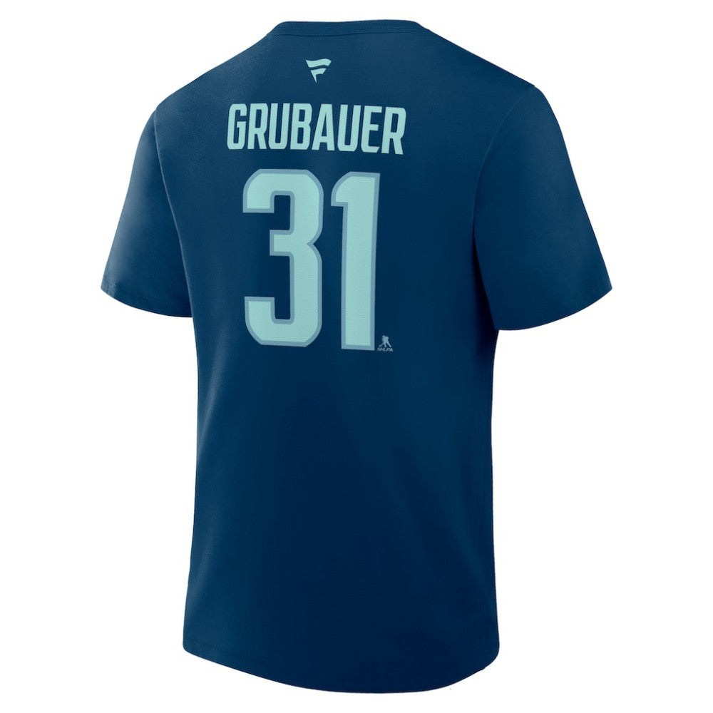 NHL Navy Philipp Grubauer Seattle Kraken Fanatics Authentic Stack Name & Number T-Shirt