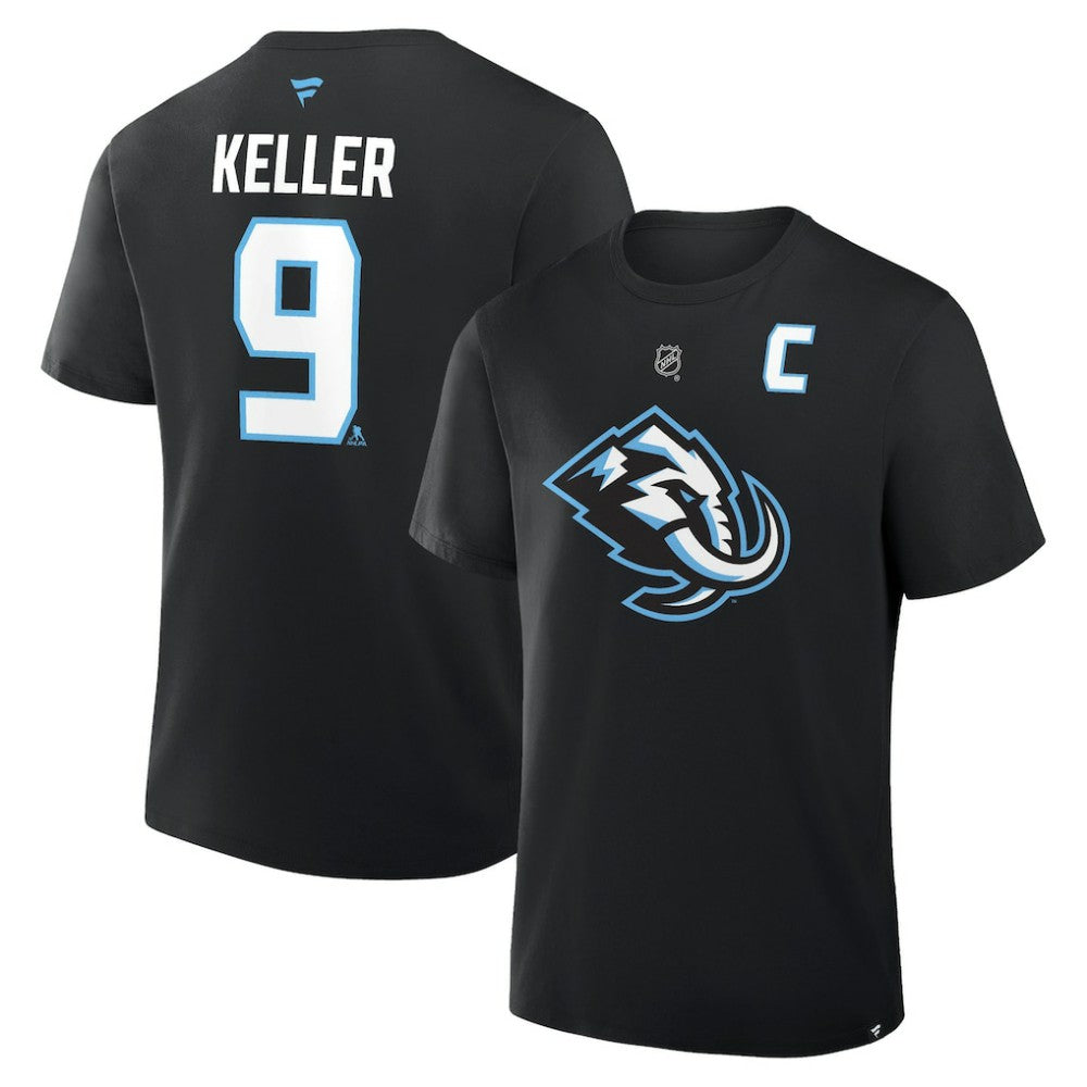 NHL Black Clayton Keller Utah Mammoth Fanatics Authentic Stack Name & Number T-Shirt