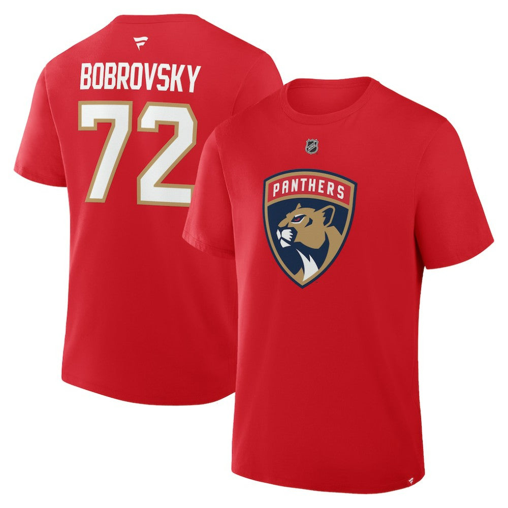 NHL Red Sergei Bobrovsky Florida Panthers Fanatics Authentic Stack Name & Number T-Shirt