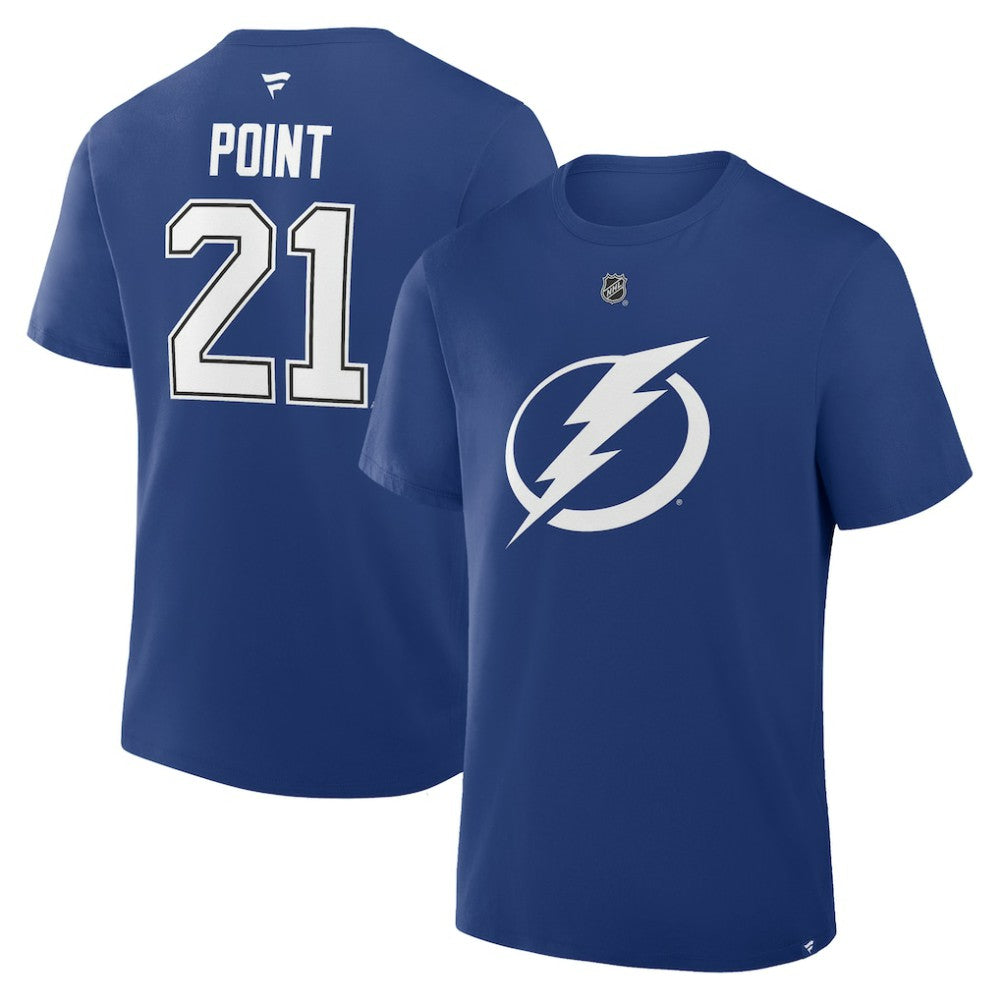 NHL Blue Brayden Point Tampa Bay Lightning Fanatics Authentic Stack Name & Number T-Shirt