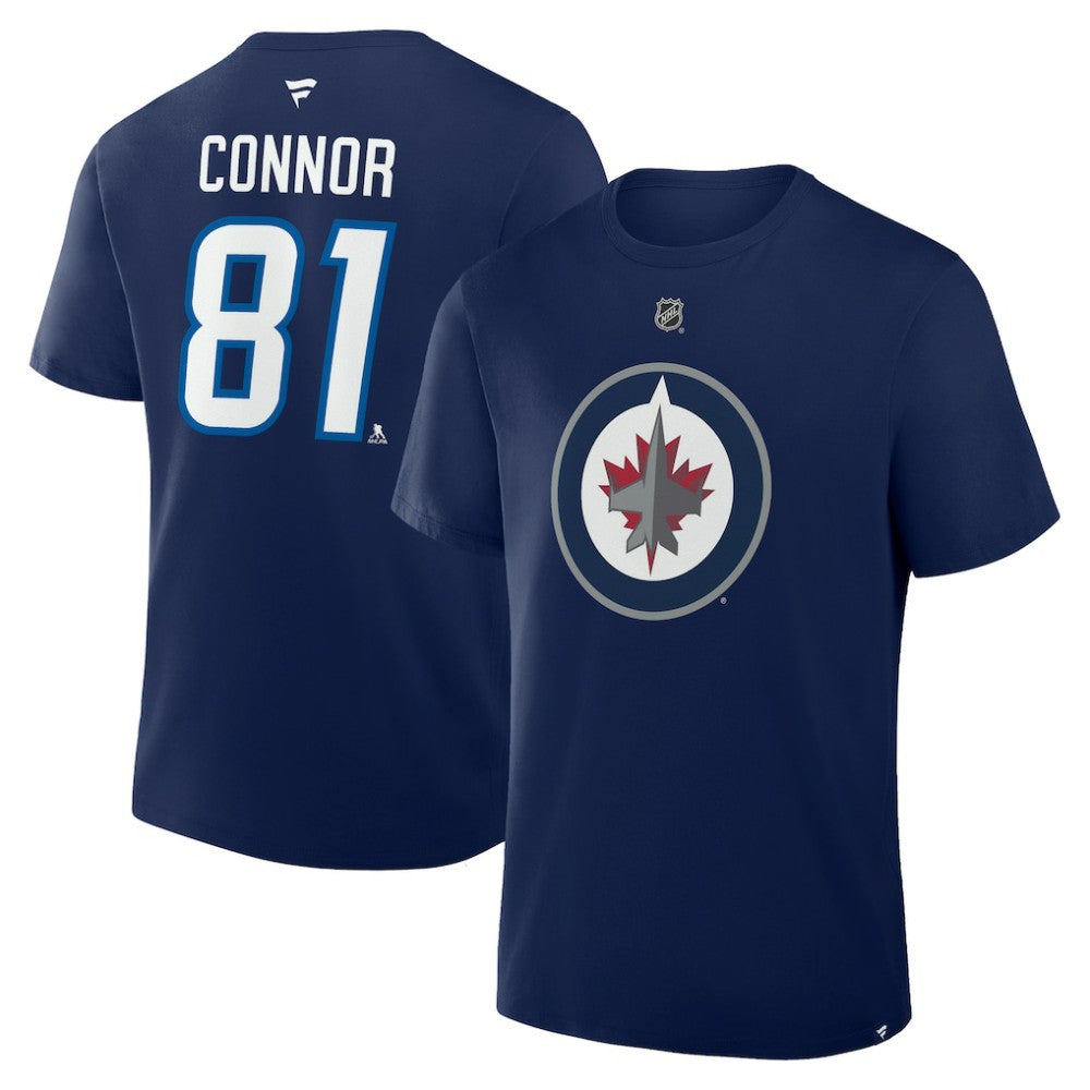 NHL Navy Kyle Connor Winnipeg Jets Fanatics Authentic Stack Name & Number T-Shirt