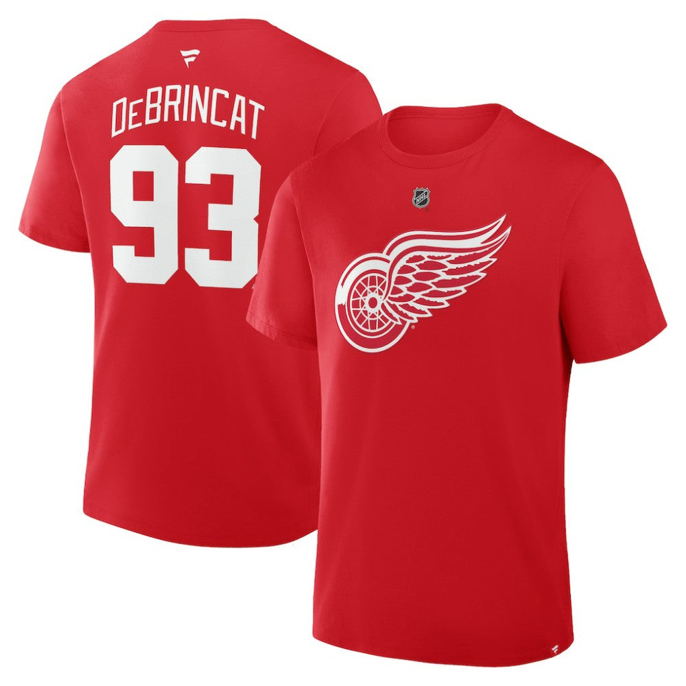 NHL Red Alex DeBrincat Detroit Red Wings Fanatics Authentic Stack Name & Number T-Shirt