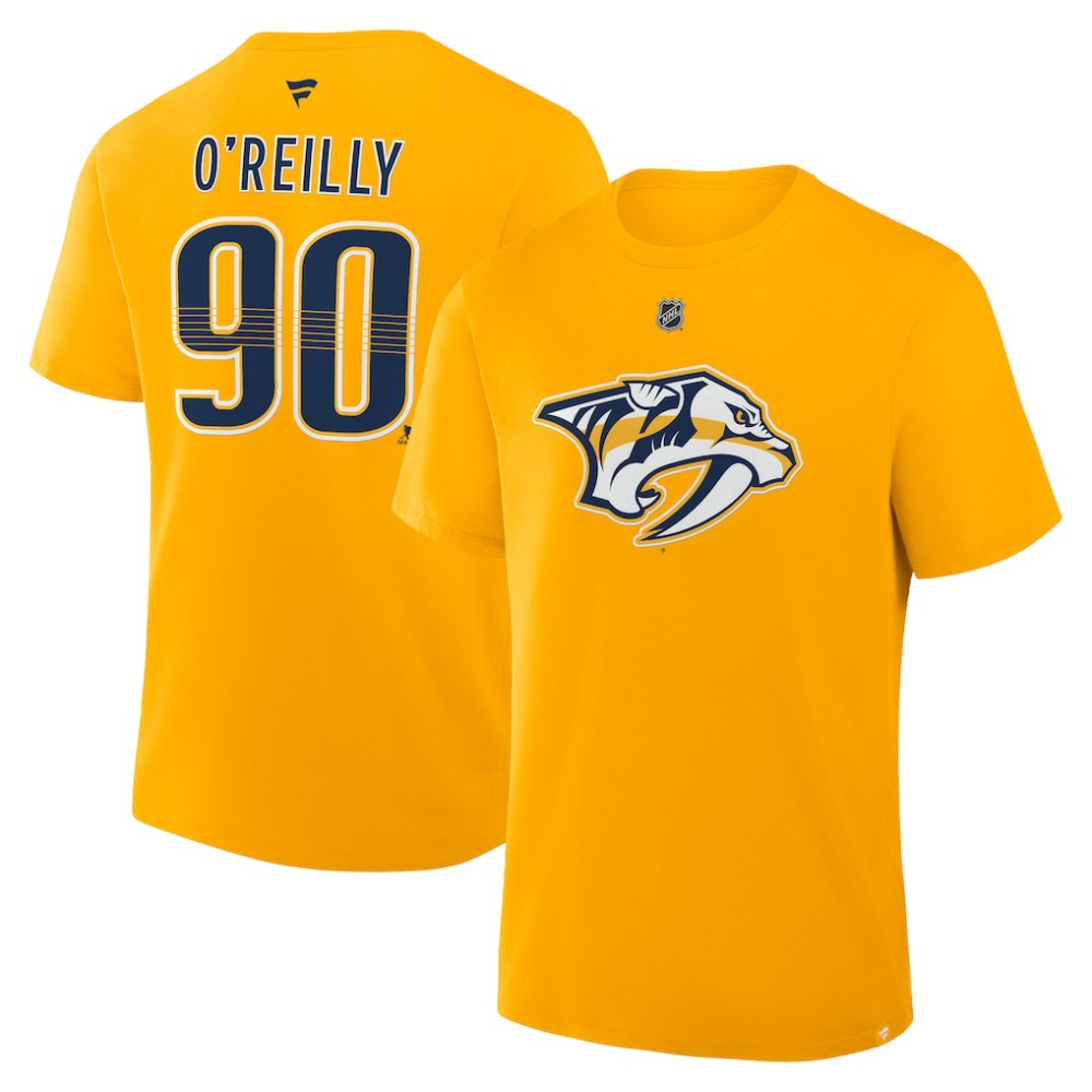 NHL Gold Ryan O'Reilly Nashville Predators Fanatics Authentic Stack Name & Number T-Shirt