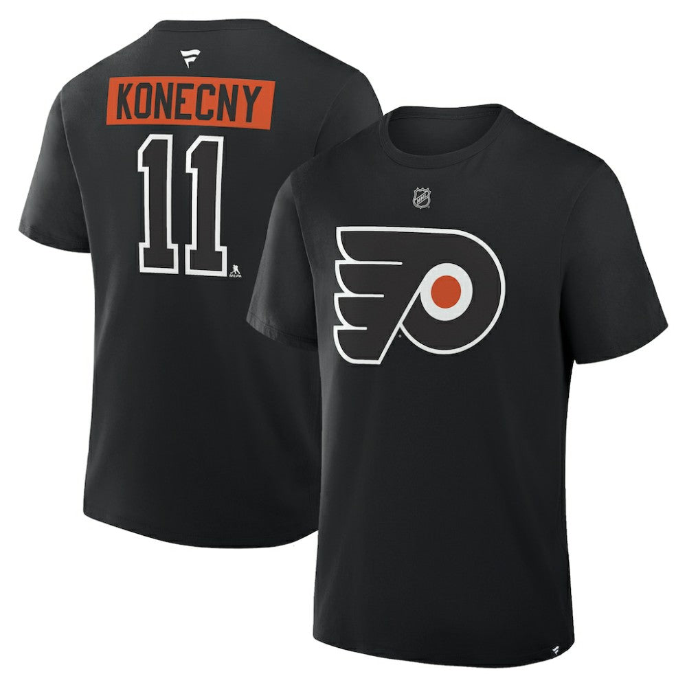 NHL Black Travis Konecny Philadelphia Flyers Fanatics Authentic Stack Name & Number T-Shirt