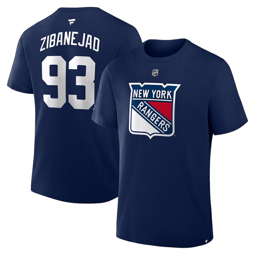 NHL Navy Mika Zibanejad New York Rangers Fanatics Authentic Stack Name & Number T-Shirt