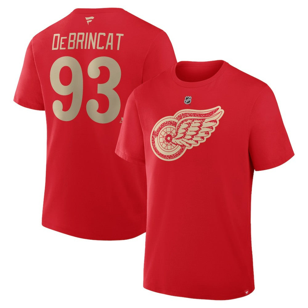 NHL Red Alex DeBrincat Detroit Red Wings Fanatics Authentic Stack Name & Number T-Shirt