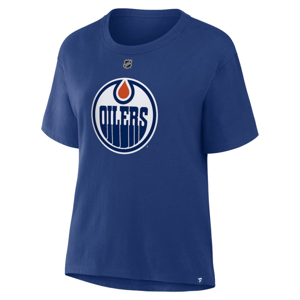 NHL Royal Leon Draisaitl Edmonton Oilers Fanatics Women's Authentic Stack Name & Number T-Shirt