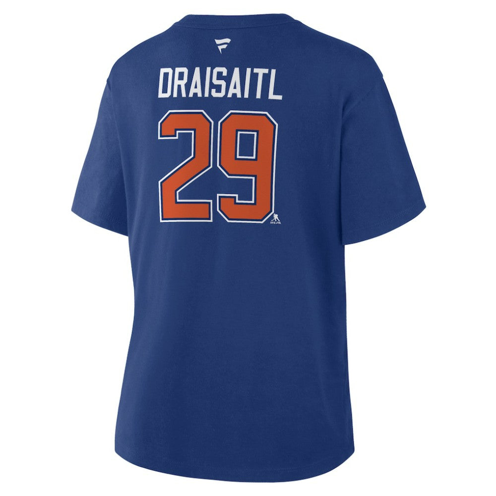NHL Royal Leon Draisaitl Edmonton Oilers Fanatics Women's Authentic Stack Name & Number T-Shirt