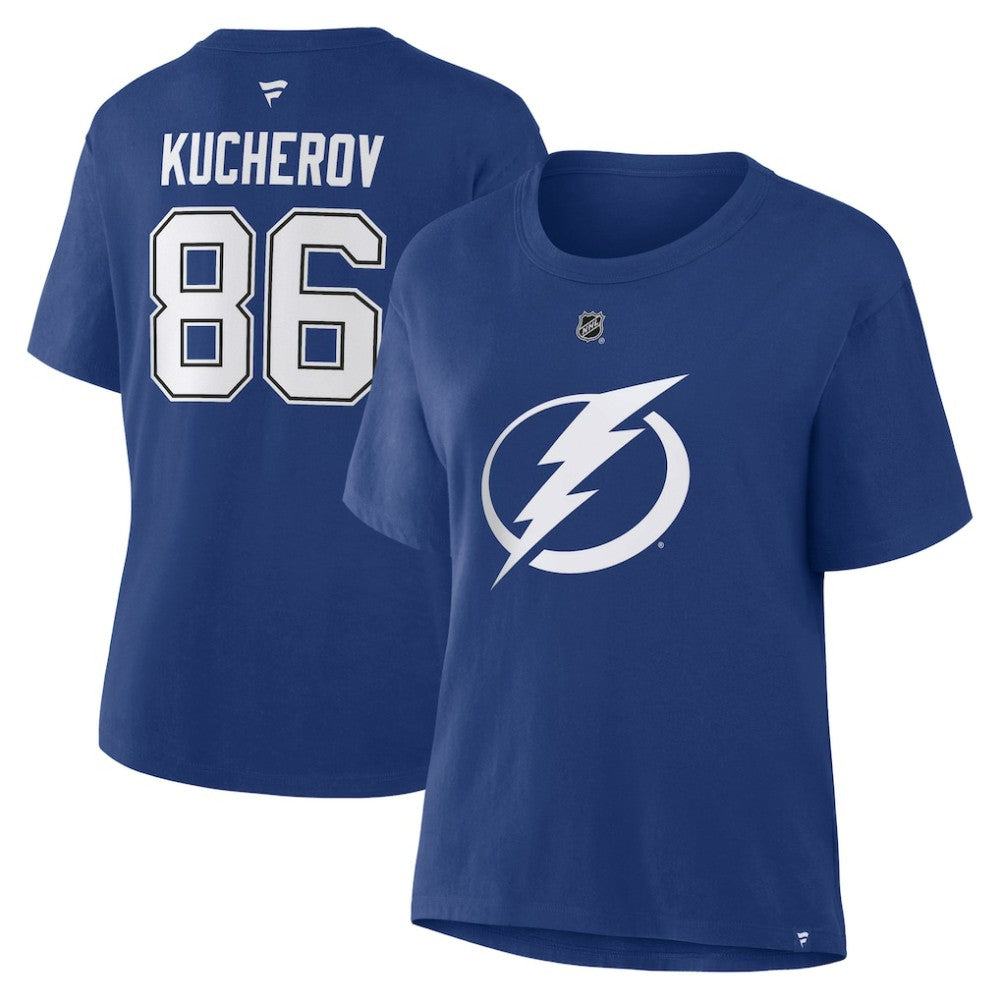 NHL Blue Nikita Kucherov Tampa Bay Lightning Fanatics Women's Authentic Stack Name & Number T-Shirt