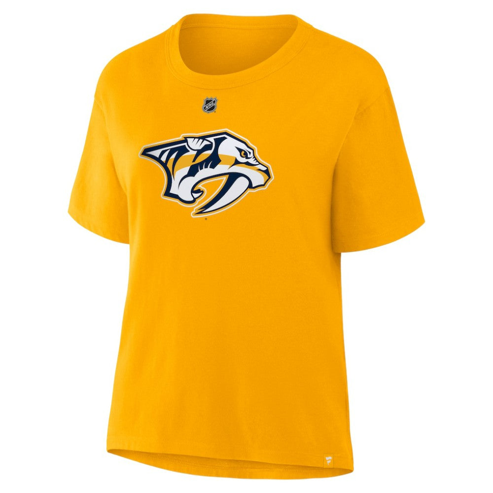 NHL Gold Filip Forsberg Nashville Predators Fanatics Women's Authentic Stack Name & Number T-Shirt