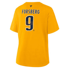 NHL Gold Filip Forsberg Nashville Predators Fanatics Women's Authentic Stack Name & Number T-Shirt
