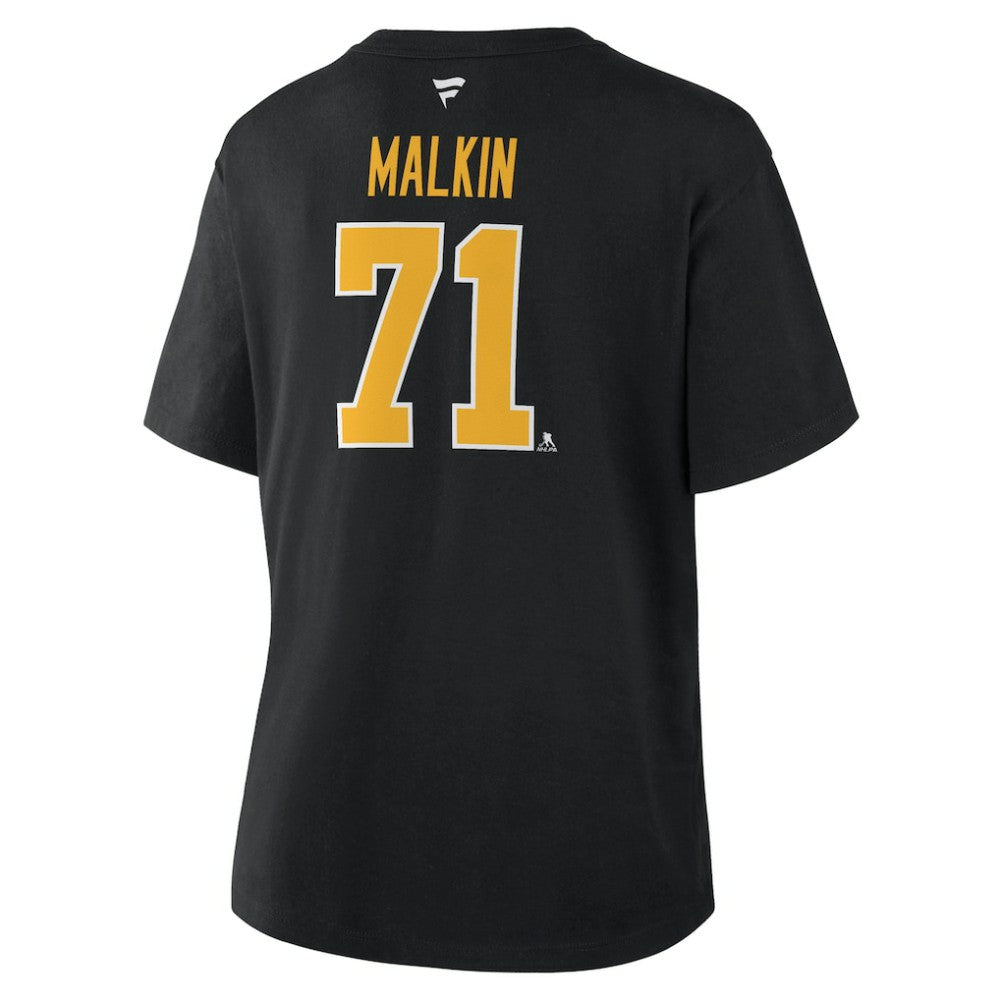 NHL Black Evgeni Malkin Pittsburgh Penguins Fanatics Women's Authentic Stack Name & Number T-Shirt