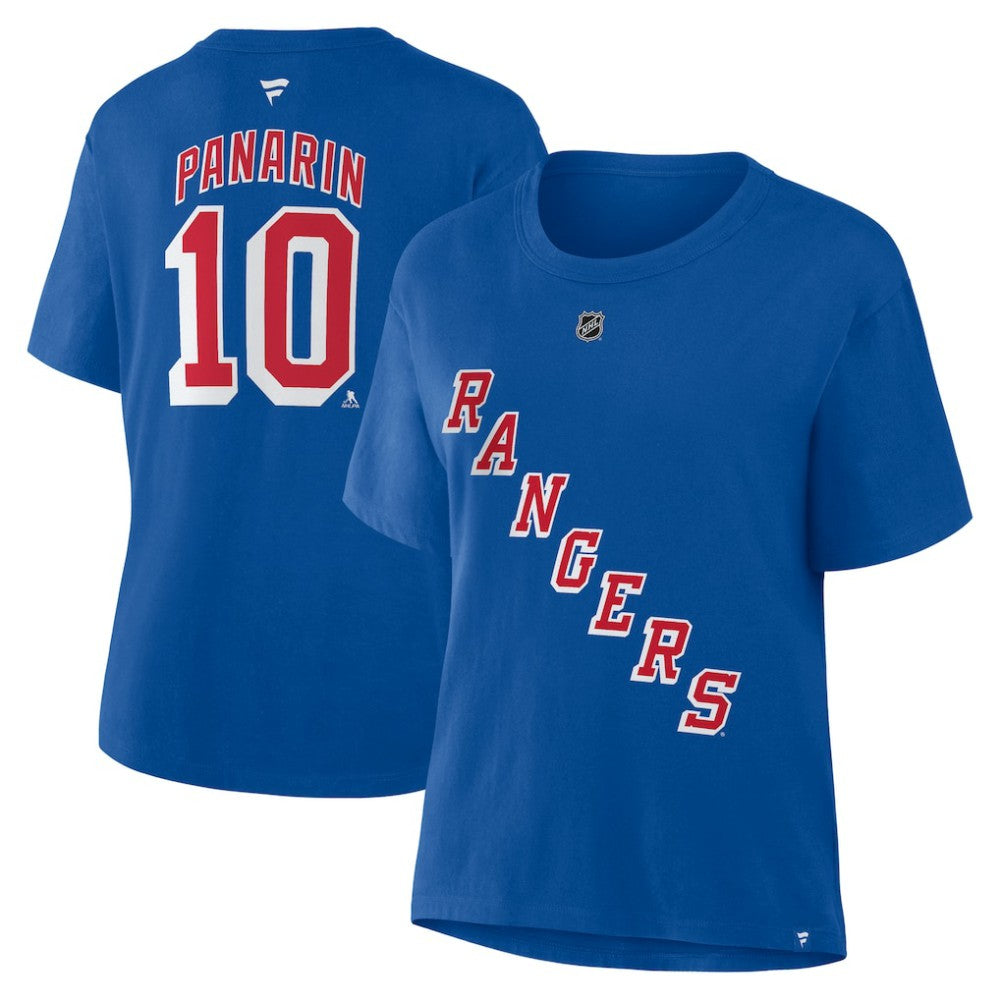 NHL Blue Artemi Panarin New York Rangers Fanatics Women's Authentic Stack Name & Number T-Shirt