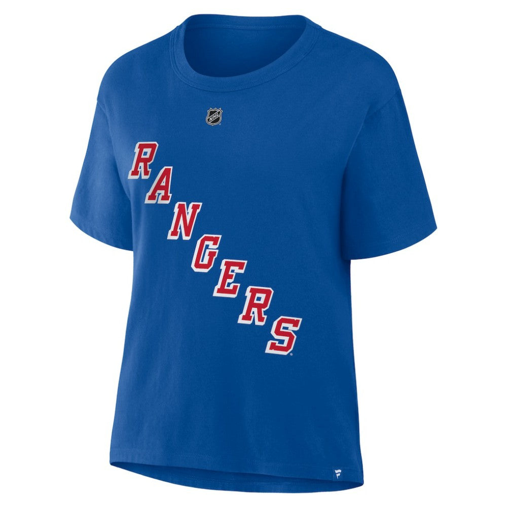 NHL Blue Artemi Panarin New York Rangers Fanatics Women's Authentic Stack Name & Number T-Shirt