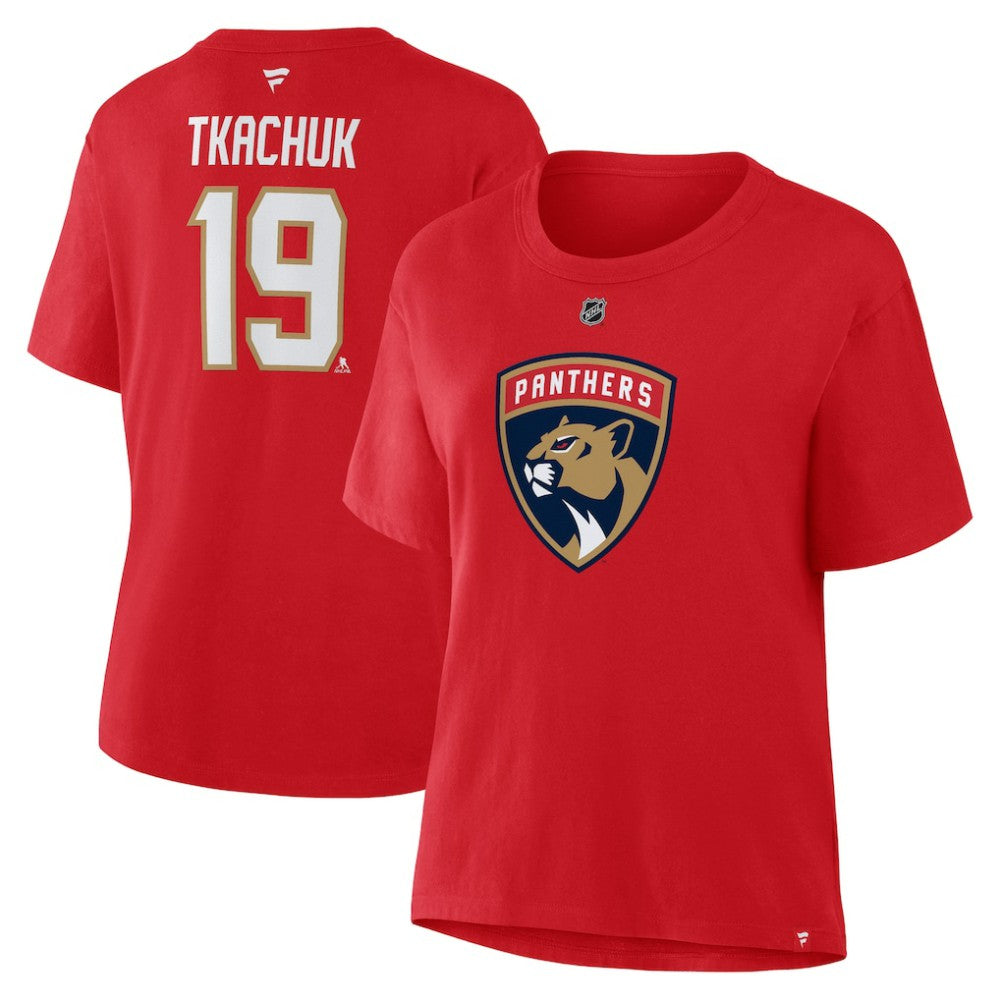 NHL Red Matthew Tkachuk Florida Panthers Fanatics Women's Authentic Stack Name & Number T-Shirt