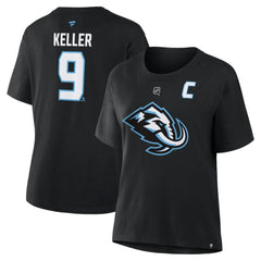 NHL Black Clayton Keller Utah Mammoth Fanatics Women's Authentic Stack Name & Number T-Shirt