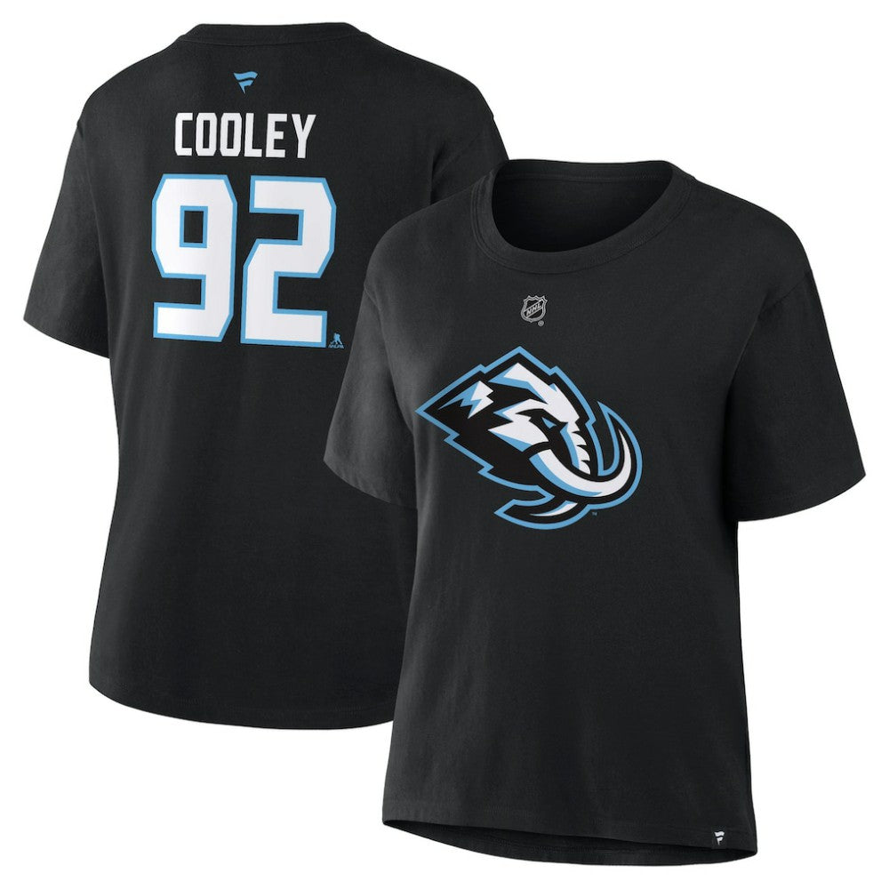 NHL Black Logan Cooley Utah Mammoth Fanatics Women's Authentic Stack Name & Number T-Shirt