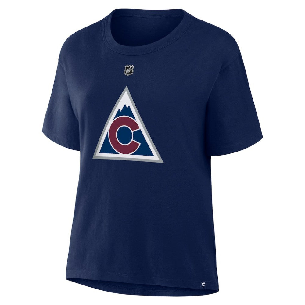 NHL Navy Nathan MacKinnon Colorado Avalanche Fanatics Women's Authentic Stack Name & Number T-Shirt