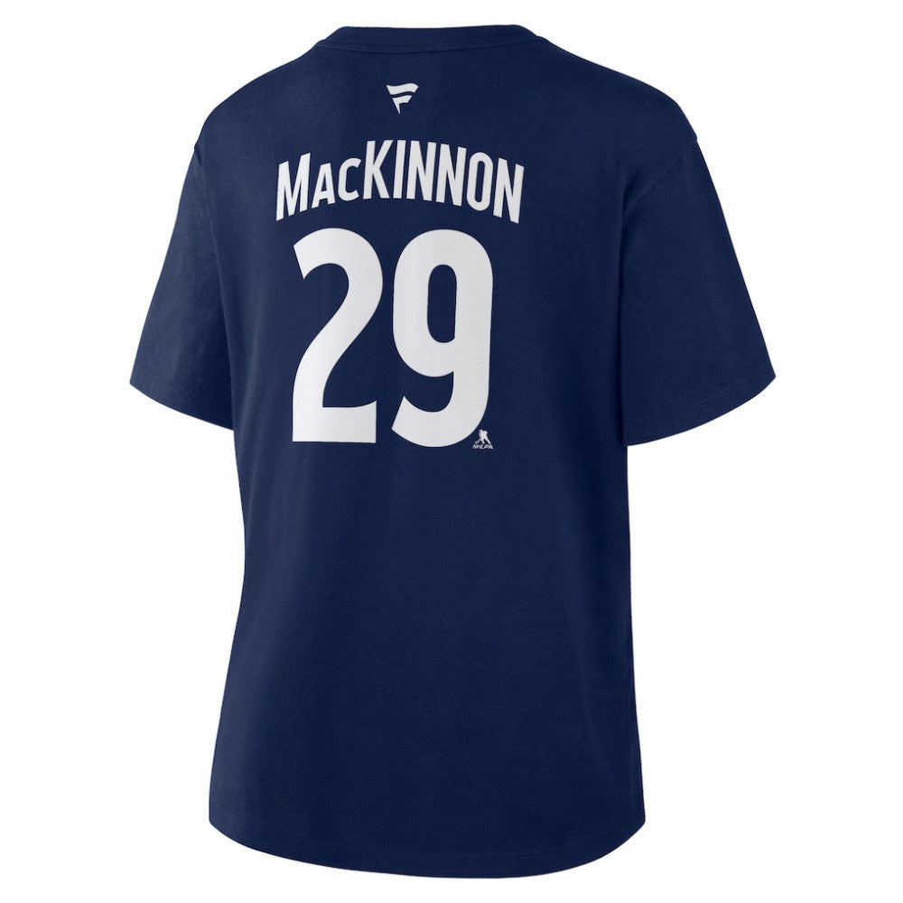 NHL Navy Nathan MacKinnon Colorado Avalanche Fanatics Women's Authentic Stack Name & Number T-Shirt