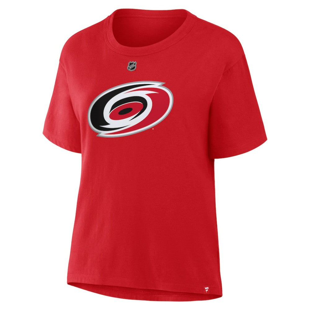 NHL Red Sebastian Aho Carolina Hurricanes Fanatics Women's Authentic Stack Name & Number T-Shirt
