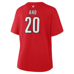 NHL Red Sebastian Aho Carolina Hurricanes Fanatics Women's Authentic Stack Name & Number T-Shirt