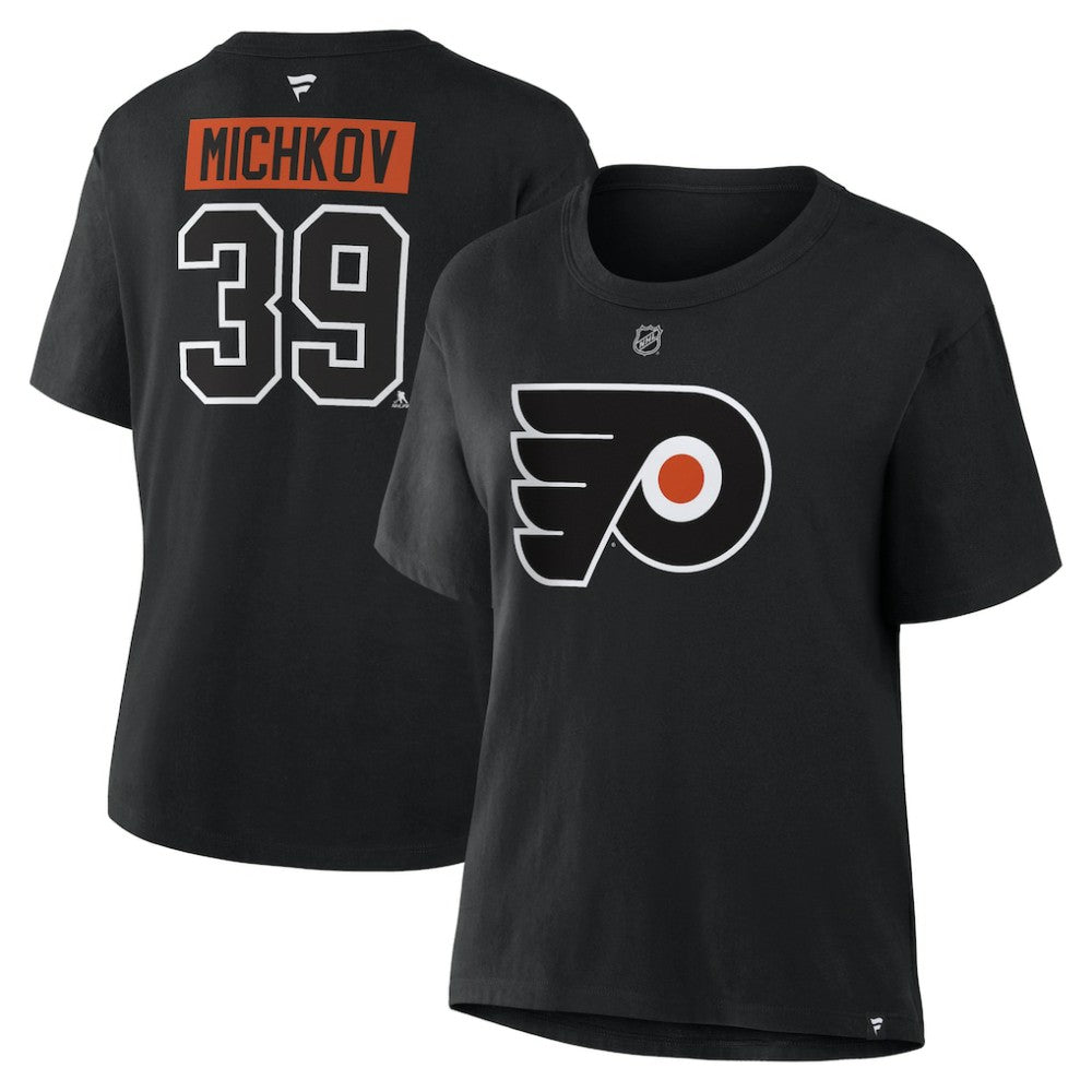 NHL Black Matvei Michkov Philadelphia Flyers Fanatics Women's Authentic Stack Name & Number T-Shirt