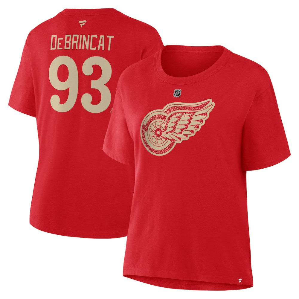 NHL Red Alex DeBrincat Detroit Red Wings Fanatics Women's Authentic Stack Name & Number T-Shirt