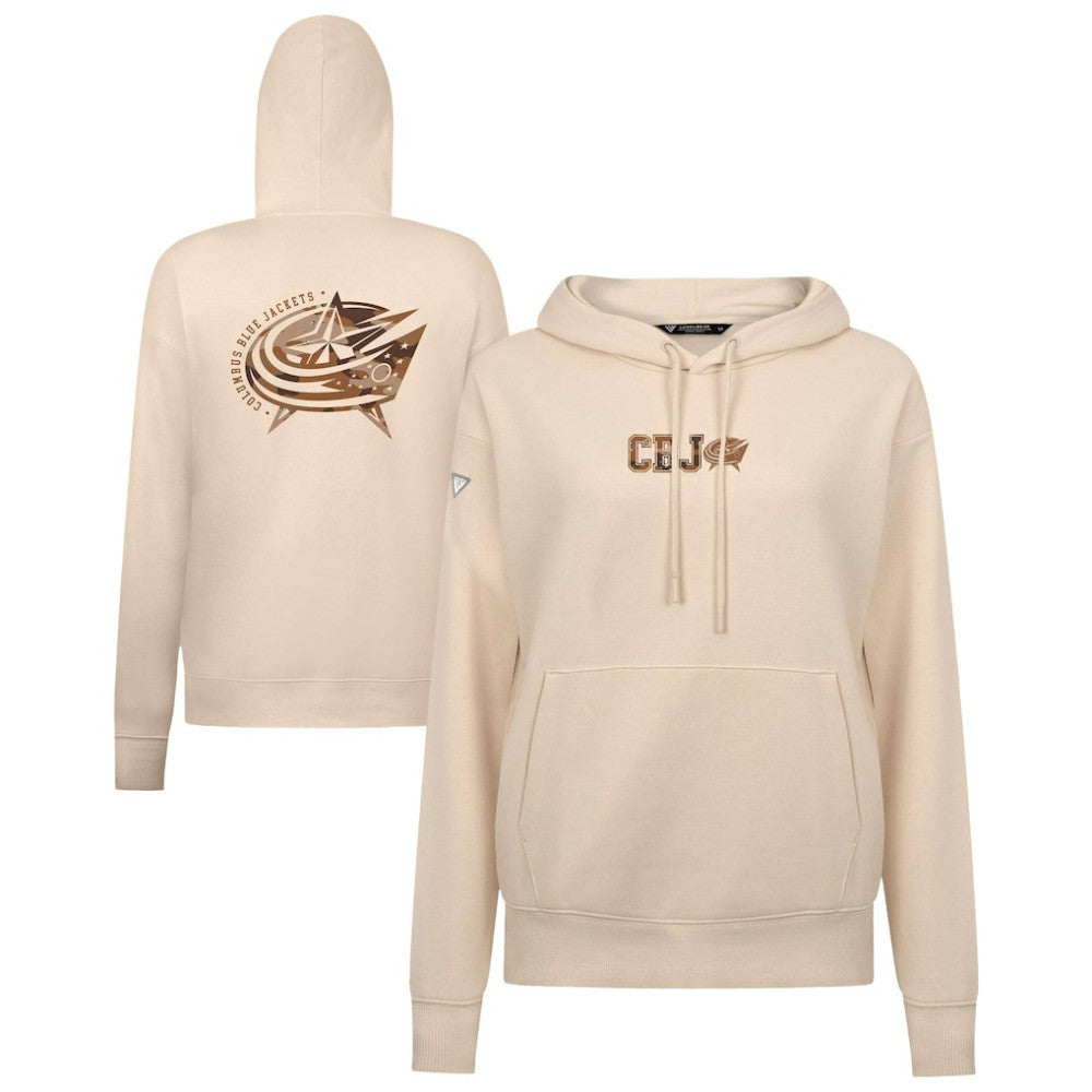 NHL Khaki Columbus Blue Jackets Levelwear Women's Desert Camo Adorn Battalion Pullover Hoodie