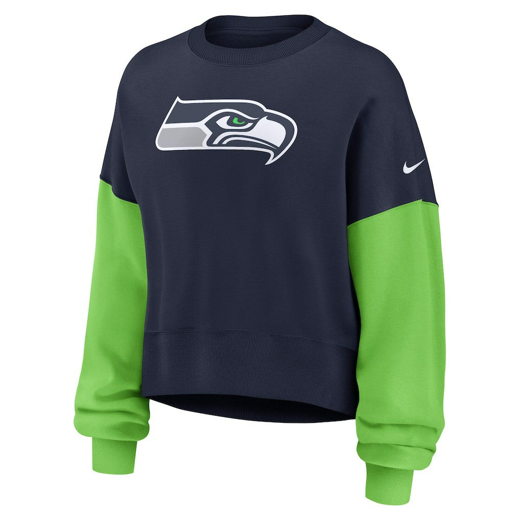 Women's Oversized Color-Block Pullover Sweatshirt - Seattle Seahawks
