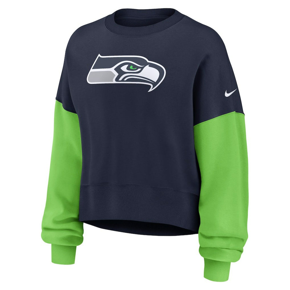 Women's Oversized Color-Block Pullover Sweatshirt - Seattle Seahawks