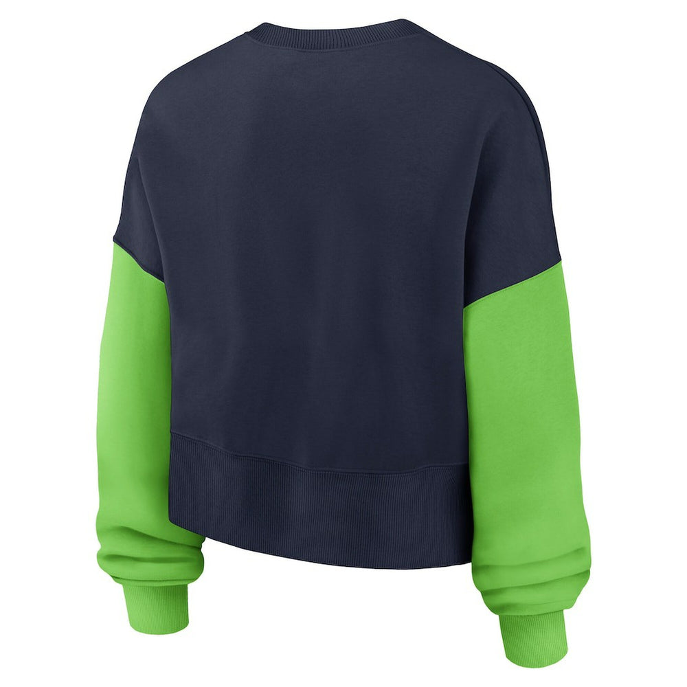 Women's Oversized Color-Block Pullover Sweatshirt - Seattle Seahawks