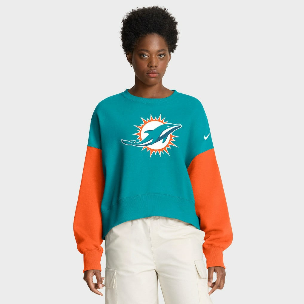 Women's Oversized Color-Block Pullover Sweatshirt - Miami Dolphins