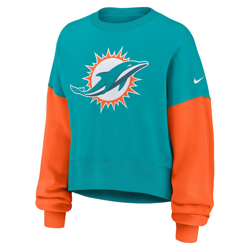 Women's Oversized Color-Block Pullover Sweatshirt - Miami Dolphins