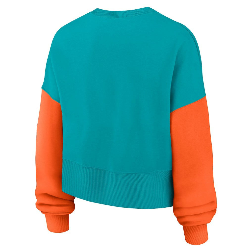 Women's Oversized Color-Block Pullover Sweatshirt - Miami Dolphins