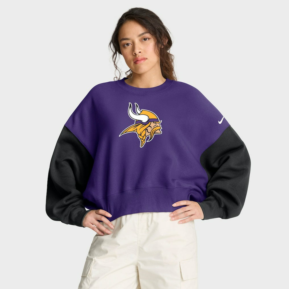 Women's Oversized Color-Block Pullover Sweatshirt - Minnesota Vikings